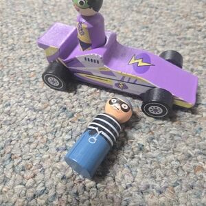 Wooden Purple 3 Piece Car Set Superhero Villian Collectable Toy Wheels